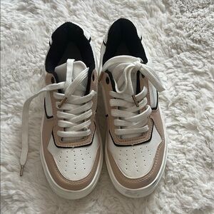 Custom Chunky White and Tan Sneakers